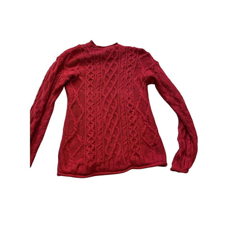 Inis Crafts Women's Red Cable Knit roll Crewneck Pullover 100% Merino Wool S Y2K - Picture 6 of 6